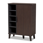Baxton Studio Idina Mid-Century Modern Two-Tone Dark Brown and Grey Finished Wood 1-Door Shoe Cabinet